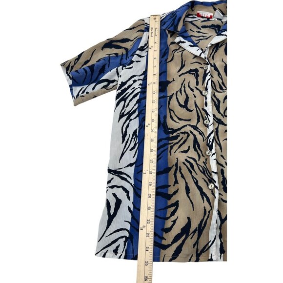 Alia Vintage Women's Button-Up Short-Sleeve Tiger Print Shirt Size 8 blue beige - Picture 4 of 7